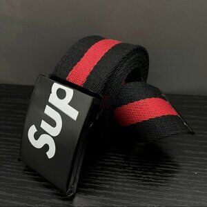 SUPREME Black and red STRIPED  adjustable ratchet clasp belt